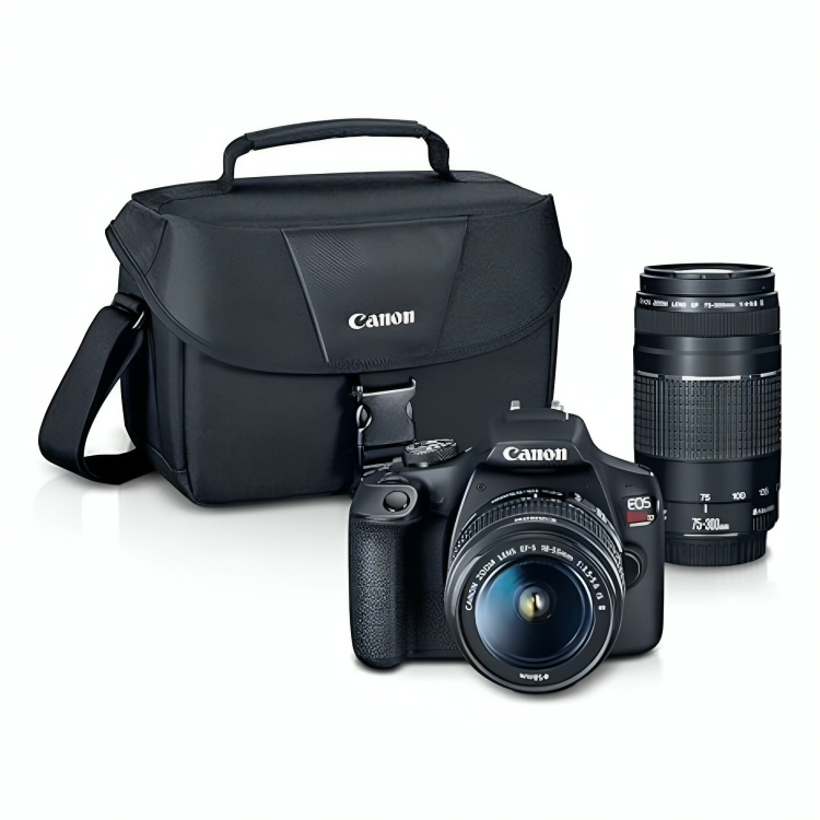 500-12-1.png Canon EOS REBEL T7 DSLR Camera|2 Lens Kit with EF18-55mm + EF 75-300mm Lens, Black - Image 1
